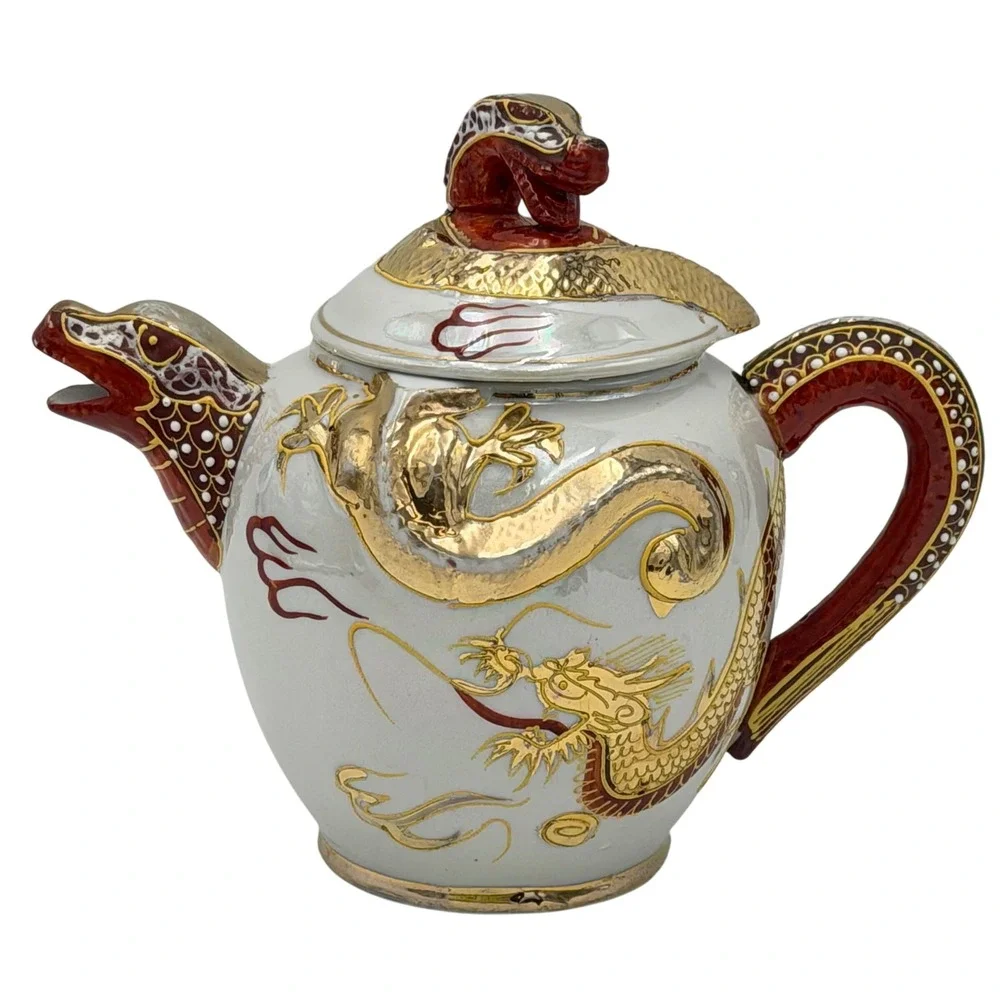 Vtg Gem China Japan Moriage Dragonware Teapot Sugar Bowl Dragon Head‎ Spout READ